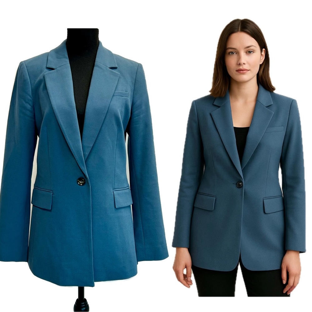 RW&Co women’s Suiting Stretch Lining single breasted blazer dusty blue Sz 6 NWOT